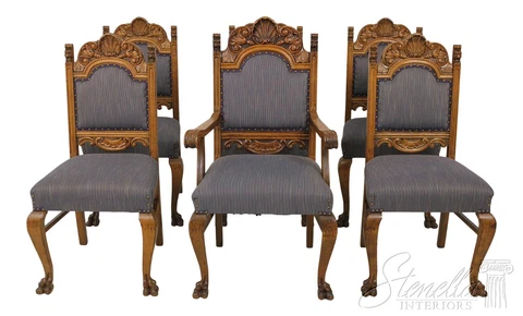LF58500EC: Set of 6 Antique Oak Lion Head Carved Dining Room Chairs Cover