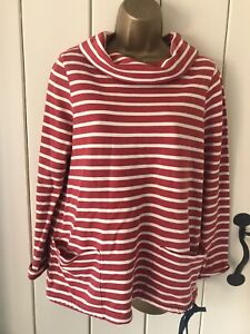 Seasalt ~ Red & Cream Striped Low Seas Cowl Neck Sweatshirt Top Pockets ~ Size 8