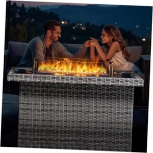 44-Inch Fire Pit Table with 60,000 BTU Flame, Hand-Weave Rattan, Aluminum  - Picture 1 of 7