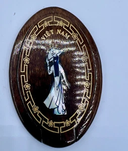 Vintage Folding Pocket Mirror Vietnam Handcrafted Wood Mother of Pearl Inlaid - Picture 1 of 8