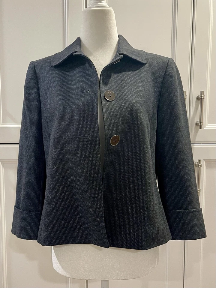 Jaqueta Blazer Alex Marie Feminina Azul Marinho Preto e Azul Tamanho 4 Botões Forrada Frontal - Imagem 1 de 4