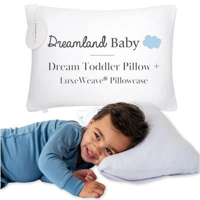Dreamland Baby Premium Toddler Pillow and White Pillowcase, 13 x 18. Machine Was - Image 1 of 4