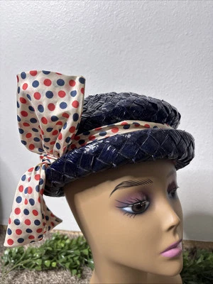 Sombrero Vintage Mr. John Clásico Nueva York París Lunares Cubo Pastillero Paja Tejida Foto 1 de 4