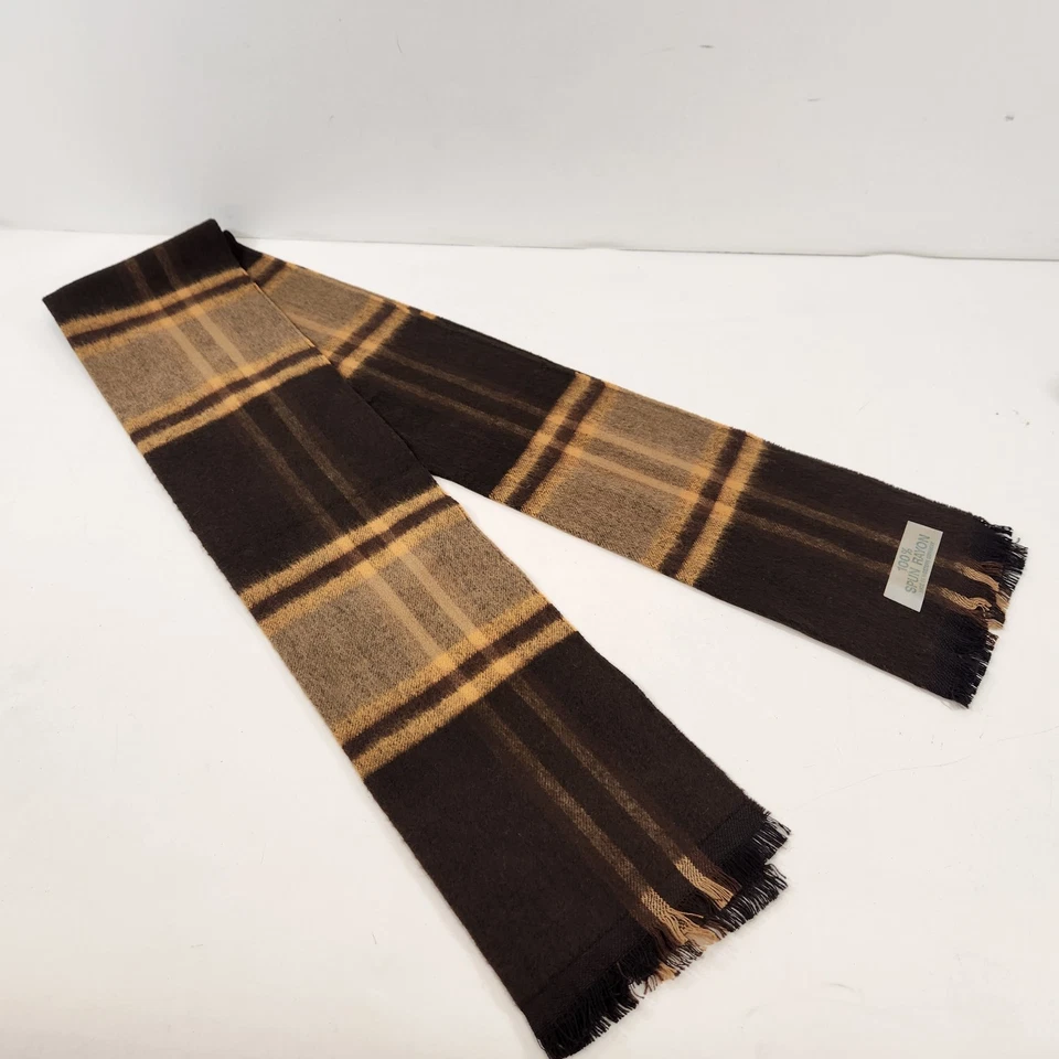 Bufanda vintage 100 % rayón hilada marrón tostado a cuadros hecha en Alemania Occidental 48x10" Foto 1 de 4