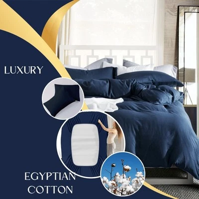 400TC Fitted Sheet Twin/Full/Queen/King Comfort 1-Piece Blue Solid - Image 1 of 4