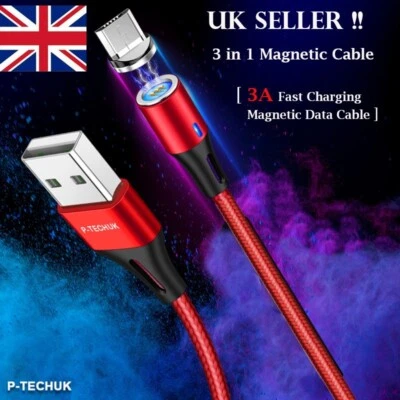 New 360° 3 in 1 Magnetic Fast Charging USB Cable Phone Charger for Samsung A2P - Image 1 of 4