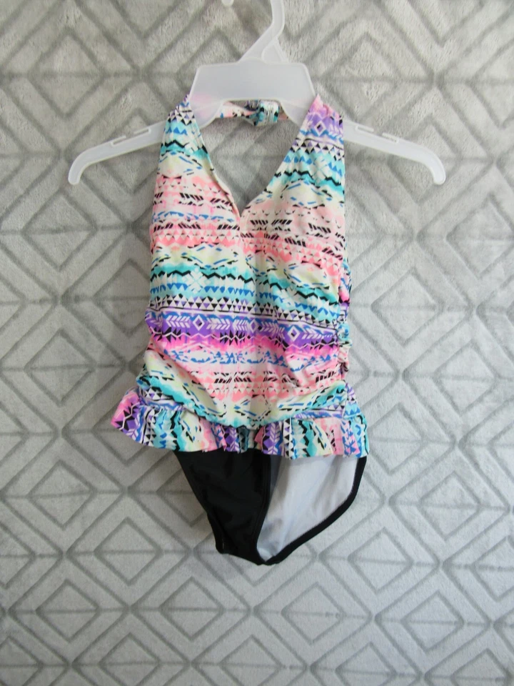 OP 1 Pieza Traje de Baño Talla L 10 12 Niñas Multicolor Gancho Alrededor del Cuello Cerradura Foto 1 de 4