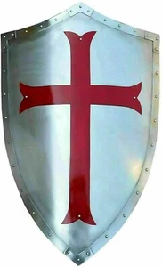 Medieval Crusader Red Cross Shield 18G Steel Templar Knight Warrior Shield Gift - Picture 1 of 3