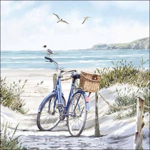 4x Single Paper Napkins for Decoupage and Party - Bike at the Beach - Picture 1 of 2