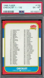 1986 Fleer 132 Checklist 1-132.  PSA 6 EXMT & well centered.  (5319-C). - Picture 1 of 2