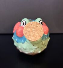 Whimsical Artisan Crafted Puffer Fish Ceramic Jar W Cork Hand Painted & Signed