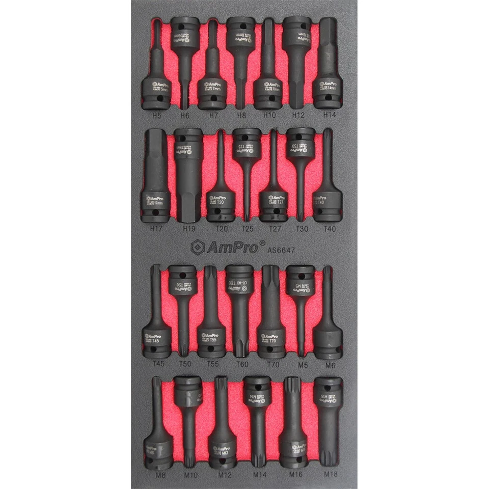27pc Ampro 1/2" Drive Heavy Duty High Impact Bit Socket Set Tool Kit AS6647 - image 1 of 1