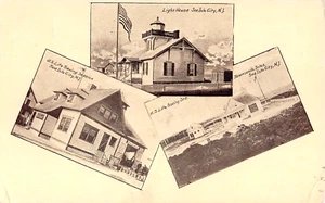 1910 Leuchtturm & 2 Rettungsstationen Sea Isle City NJ 3 Ansicht Postkarte - Bild 1 von 2