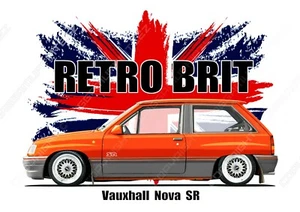 VAUXHALL NOVA SR t-shirt. CLASSIC CAR. BRITISH FLAG. OLD SKOOL. RETRO. - Picture 1 of 3