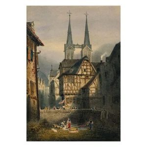 Boppart sur le Rhin, Allemagne - Miniature aquarelle originale c.1830s - Picture 1 of 2