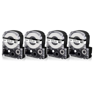 4PK Compatible with EPSON K-Sun 224BW 224BWPX 24mm Tape Black on White Label - Image 1 of 4