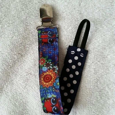 Soporte chupete/pacificador bebé con clip de metal/búhos brillantes Foto 1 de 4