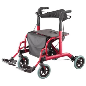 Rollator and Transport Chair in 1 XL, Burgundy - Picture 1 of 8