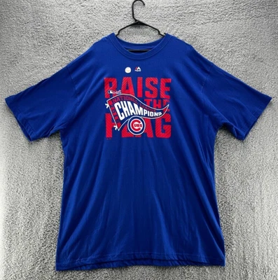 Majestic Chicago Cubs 2016 NL Champs Raise The Flag Baseball Tee T-Shirt Sz 3XL - Image 1 of 4