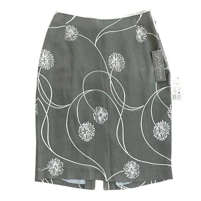 Falda lápiz Platinum by Dorothy Schoelen vintage gris estampado diente de león talla 4 P Foto 1 de 4