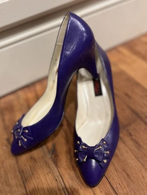 GA13 VINTAGE ANOS 80 PROXY Espanha couro azul pontiagudo em arco salto fino sapatos biqueira clivagem - Imagem 1 de 4