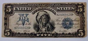 1899 - Large Size $5 Silver Certificate "Chief" - Circulated - Picture 1 of 3