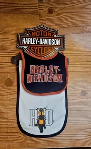 Harley Davidson Motorcycle Baby Bib Burp Cloth Set Orange Black Embroidered NEW - Picture 1 of 11