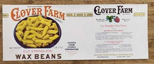 ADVERTISING Label Can Clover Farm Ohio Cleveland Stringless Wax  Beans - Picture 1 of 1
