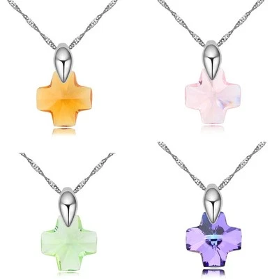 Kreuz Anhänger mit Kette, Strass Stein, 4 Farben zu Wahl, sehr edel - Bild 1 von 2