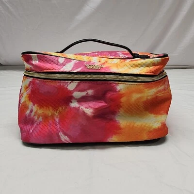 Bolso abierto grande de cosméticos Victoria's Secret rosa y naranja tie-dye  Foto 1 de 4