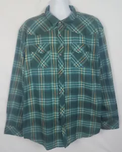 Prana Western Shirt Men 2XL Long Sleeve Pearl Snap Green Plaid Country Cowboy - Picture 1 of 11