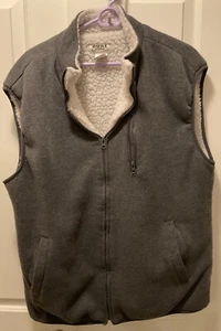 Vintage Mens Duke Haband Gray Sweatshirt Zip Vest Sherpa Lined Size L EUC - Picture 1 of 3
