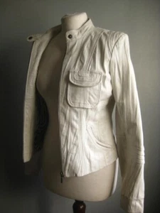 LAKELAND WHITE LEATHER JACKET 8 biker Cafe Racer zip soft coat clean short - Picture 1 of 24