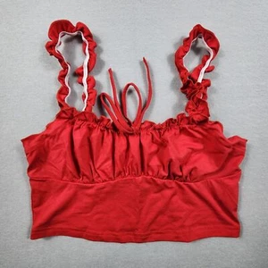 Frill Trim Strap Tie Knot Ruched Front Bustier Crop Top Womens Size Medium Red - Picture 1 of 6