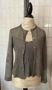 JS Collections VTG 90s Petite=XS Silver Stretch Metal Cardigan Sweater+Tank Set - Picture 1 of 12