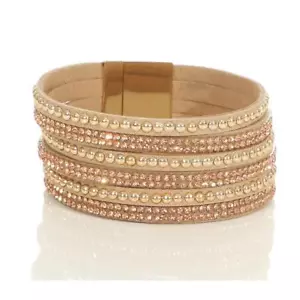 Trendy Damen Kunstleder Armband mit mehreren Bändern Beige Einheitsgröße #AC938 - Picture 1 of 2
