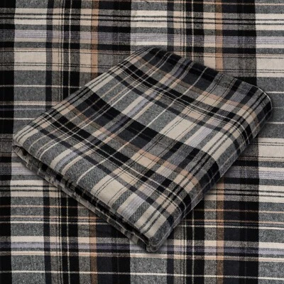 Tan and Black Plaid Cotton Flannel Fabric - 60" Wide - Sold by the Yard and Bolt - Image 1 of 4