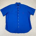 Ralph Lauren Shirt Mens 2XB Big Solid Blue Short Sleeve Classic Pony Button Down