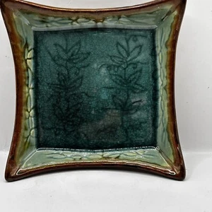 Handmade Square Green Bamboo Leaf Trinket Plate Oriental Style - Picture 1 of 12