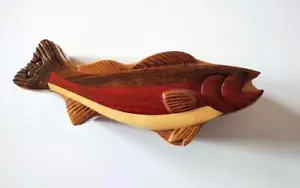 Zander Fisch Holz Intarsien Puzzle Box Secret Chamber Handarbeit Handarbeit - Bild 1 von 3