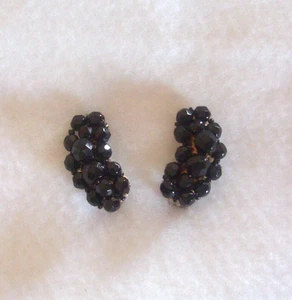 Pendientes de colección con cuentas facetadas de vidrio estrás negro azabache clip - Imagen 1 de 2