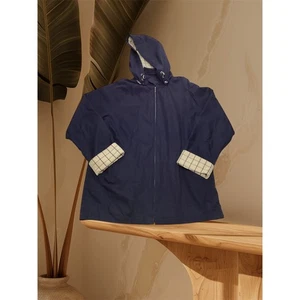 London Fog Limited Edition Navy Blue Plaid Lined Hooded Jacket Size L - Picture 1 of 11