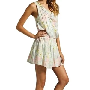ALICE + OLIVIA Silk Dress Floral Pastel Chiffon Blouson Pleated Mini Size XS / S - Picture 1 of 10