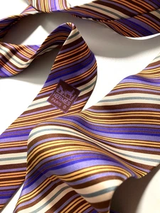 HERMES VINTAGE STRIPES REGIMENTAL TIE ARTISTIC COLOR STRIPED HIGH END FRANCE - Picture 1 of 15