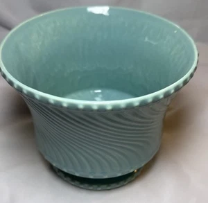 Vintage McCoy Pottery Planter ~ 1950s Aqua Swirl Hobnail ~ Midcentury Modern - Picture 1 of 12