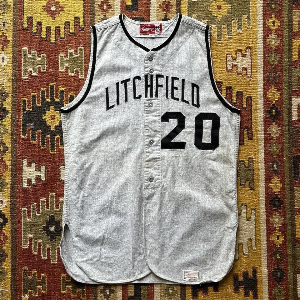 Винтажная шерстяная футболка 1950-х Rawlings для бейсбола/софтбола размер 42 без рукавов  - Изображение 1 из 4