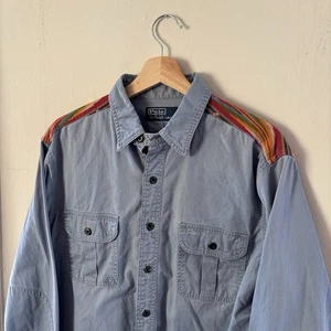 Polo Ralph Lauren camicia manica lunga uomo grande blu con bottoni stampa navajo azteca - Foto 1 di 11