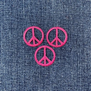3-Pack Peace Sign Applique Patch - Mini Fuchsia Hot Pink Embroidered Badge 1" - Picture 1 of 2