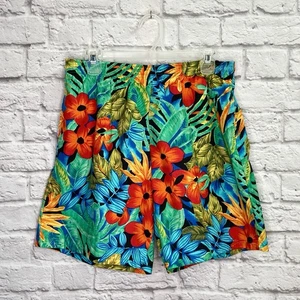 VTG 80’s Gottex Mens Swim Trunks Size L Hawaiian Tropical Floral Leaf Cotton NWT - Picture 1 of 7