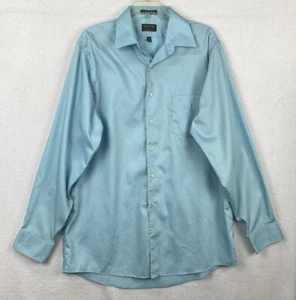 Arrow Men's Dress Shirt Size L 16 34/35 Blue Satin Twill Long-Sleeve READ - Picture 1 of 6